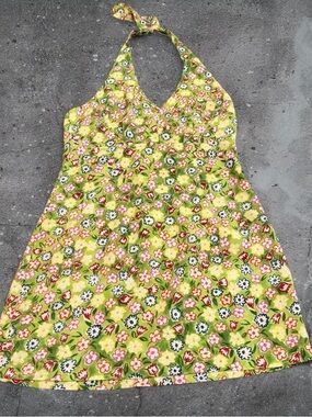 y2k floral halter mini dress retro cottagecore picnic